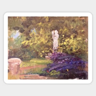 Flowerbed Statue Oil on Canvas Painting Sticker